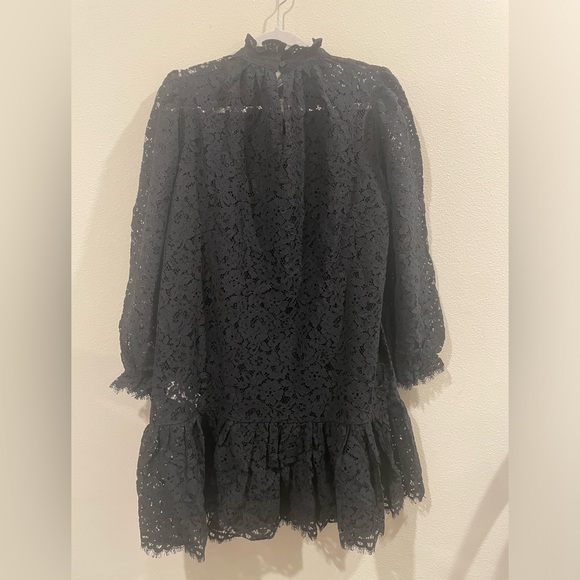J Crew Black Lace Ruffle Balloon Sleeve Mock Neck Mini Dress - Picture 5 of 6